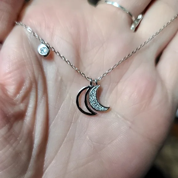 Sterling silver & white Topaz 🌙 moon phase necklace 16" - Picture 6 of 7
